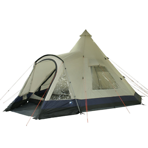 12 person teepee tent, sewn in ground sheet, large sleep compartment, WS=5000 mm