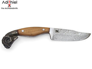 [Kf_04b2] Damascus Steel Ram Head Hunting KNIFE with Wood Handle