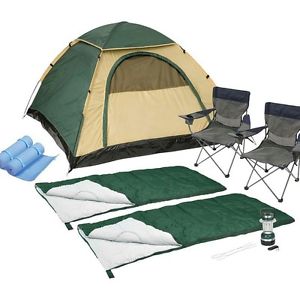 New Stansport Two Person Camping Kit w/ sleeping bags, mattress pads and chairs