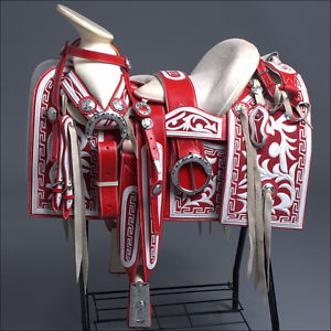 HILASON MEXICAN CHARRO RIDING LEATHER SADDLE 16" WITH HEADSTALL BREAST COLLAR