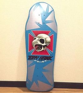 1980s Vintage Powell Peralta "Tony Hawk Chicken Skull" Blue Skateboard Deck