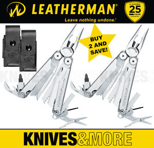 NEW LEATHERMAN 2 X WAVE STD STAINLESS STEEL MULTI-TOOL + LEATHER SHEATH