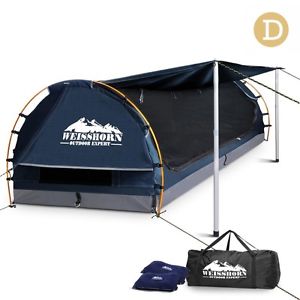 Double Camping Canvas Swag with Awning and Air Pillows - Blue FREE SHIPPING