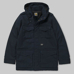 Carhartt, Hickman Cappotto, Parka, Blu Marino, Blu, Vice Versa Twill, Cappuccio