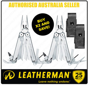 Leatherman 2 x WAVE Stainless Steel Multi Tool & Leather Sheath *AUTH AUS DEALER