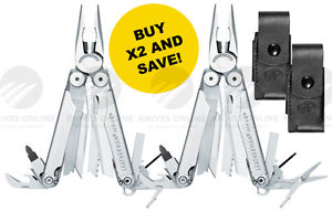NEW LEATHERMAN 2 X WAVE STANDARD STAINLESS STEEL MULTITOOL + LEATHER SHEATH SAVE