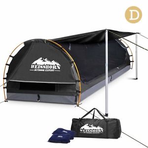 Double Camping Canvas Swag with Awning and Air Pillows - Grey FREE SHIPPING