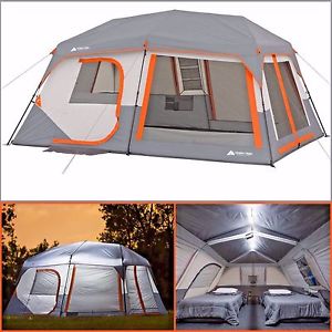 Ozark Trail 10 Person 2 Room Instant Cabin Tent + Led Light Poles Family Camping