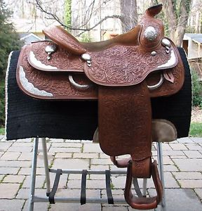 15 .5" Broken Horn Silver Show Saddle - Natural Leather, Silver Overlay