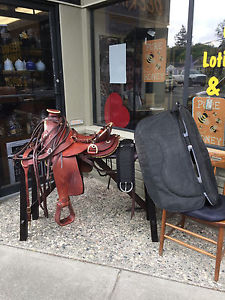 JJ Maxwell Saddle, cinch, breast collar, Parelli saddle pad, bridle, & reins.