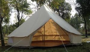 4M/12.5ft Diameter Canvas Bell Tent Beige Famliy Camping Bell Tent with Chimney