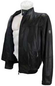 Bugatti Giacca In Pelle Uomo Vero cuoio morbida nappa d'agnello nera 8624