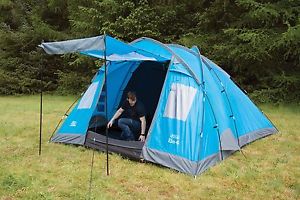 Elm Small Family Tunnel Tent Easy Erect 4 Person Blue Weekend Spacious
