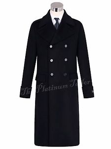 NUOVO da uomo nero lana & Cashmere Cappotto lungo pesante CALDO INVERNO,