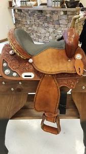 Double C Western Saddle, size: 14", 02, Barrel Saddle, Chestnut / grey elephant