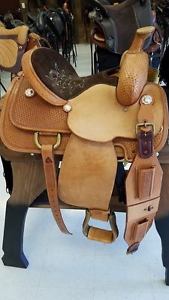 Double C Western Saddle, size: 14", 02, Roper Saddle, Natural / Brown Suede