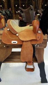 Double C Western Saddle, size: 14", 01, Barrel Saddle, Chestnut / Honey Gator