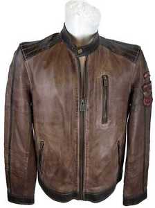 Milestone Giacca Di Pelle Uomo Vera Agnello Nappa marrone nuovo 7019