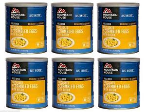 Mountain House Freeze Dried Food SCRAMBLED EGGS W/ BACON - set of 6 Cans - NEW