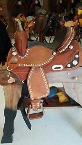 Double C Western Saddle, size: 14", 02, Barrel Saddle, Chestnut / black elephant
