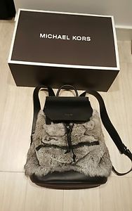 Michael Kors Leather RuckSack Black Genuine Rabbit Fur Back Pack Designer Unisex