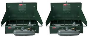 Coleman Portable Camping Dual Fuel 2-Burner Compact Liquid Fuel Gas Stoves, 2