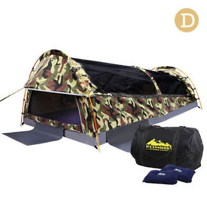 Double Camping Canvas Swag Tent Green Camouflage w/ Bag