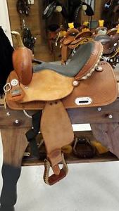 Double C Western Saddle, size: 14", 03, Barrel Saddle, Chestnut / Black Elephant