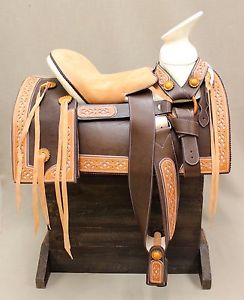 15.5" Charro Mexican Brown Saddle Western Horse Saddle Montura Silla Charra