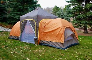 8' x 21' Modular Base Camp Tent Main Canopy w/2 Attachable 6 Person Sleep Domes
