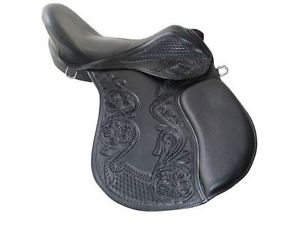 LaZeen All Purpose Youth Saddle Blck Leather Horse Equestrian Riding Handcrafted