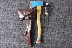 Sehr seltenes Jagdmesser und Axt inkl. Lederscheide von Pronowo, Wrockaw, Polen