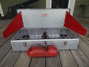 COLEMAN Model 443 3 Burner GAS CAMP STOVE w/rare ALUMINUM CASE