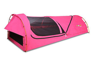 OZtrail Kokomo Single Canvas Swag PINK Camping Outdoors Tent Bed Foam Mattress