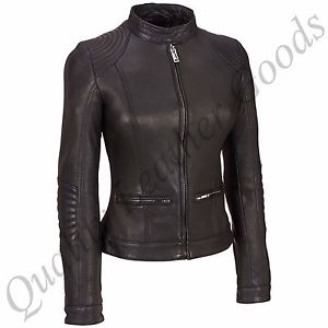 da donna Premium Pecora Giacca di pelle motociclista IMBOTTITO TRAPUNTATO