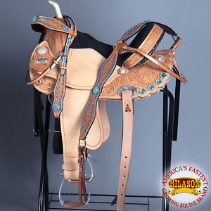 HILASON FLEXTREE BARREL RACING TRAIL WESTERN SADDLE HEADSTALL COLLAR BLING CONCH