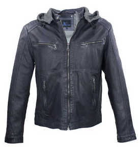 Jack Hanter - Uomo Giubbotto Pelle pelle Agnello nappa blu scuro nuovo 9503