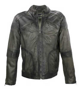 Jilani - Giacca Di Pelle Uomo Vera Agnello Nappa verde oliva scuro nuovo 9495