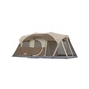 Family Camping Tent Coleman 2 Room 6 Person Screened Canopy Hiking Brown Tan