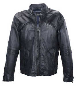 Jilani - Giacca Di Pelle Uomo Vera Agnello Nappa blu scuro nuovo 9497