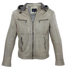 Jack Hanter - Uomo Giubbotto Pelle Cappuccio Agnello nappa sabbia NUOVO 9504