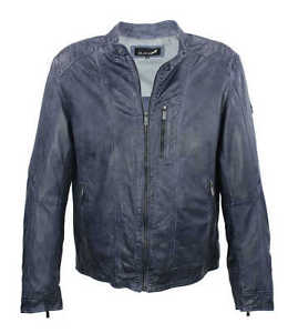 Jilani - Giacca Di Pelle Uomo Vera Agnello Nappa blu NUOVO 9500