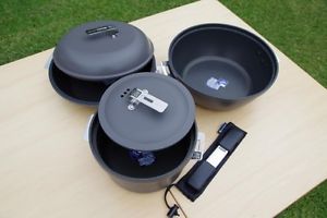 NEW SNOW PEAK PAN COOKER SET TEFLON COATED CAMPING COOKWARE CS-600