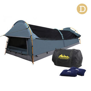 Japorms Double Canvas Camping Swag Tent Navy w/ Air Pillow SWAG-DOU-GS-NA