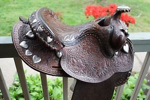 Vintage Tex Tan Heart Silver Show Saddle 15" Arabian FQHB Wide Western Round