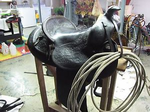 15" Miles City Saddlery 73x Tooled Western Saddle-round skirt-lariat-collectible