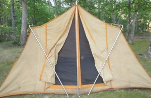 Vintage Canvas Wall Tent 9 x 12 Camping Tan & Orange