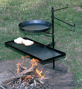 Hillbilly campfire firepit swing over away BBQ Stand KIT2 in canvas bag. Steel