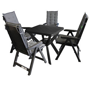 Bistrogarnitur Sitgruppe Tisch 70x70cm + 4x Klappstuhl Loira inkl Sitzauflage