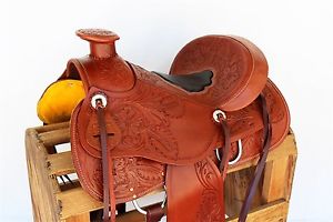 16" FLORAL WESTERN LEATHER HORSE TRAIL RANCH ROPING WADE SHOW COWBOY SADDLE TACK